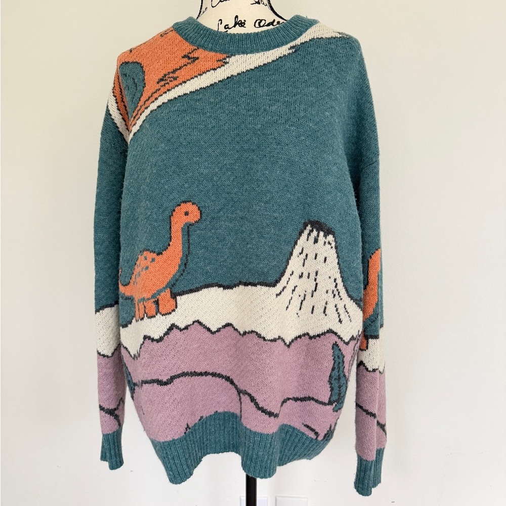 Aelfric Eden Dinosaur Sweater Sz L Dino Triassic Fossils Kawaii Cabin Core - Picture 13 of 16